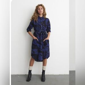 Osei Duro cotton shirt dress in purple and black abstract batik print